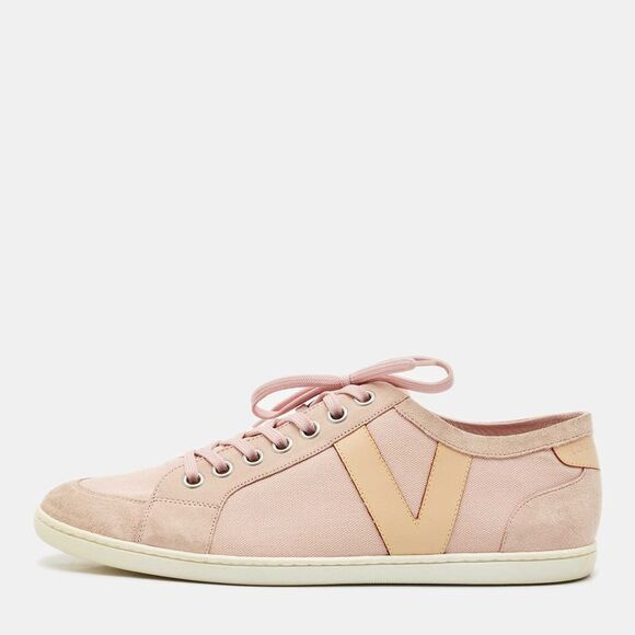 Louis Vuitton Light Pink/brown Canvas And Suede Low Top Sneakers Size 42